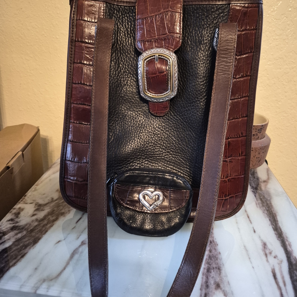 Brighton Black and Brown Croc-Embossed Shoulder Bag And Coin Pouch
